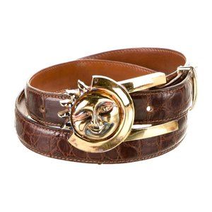 Barry Kieselstein-Cord Sterling Silver Sun Buckle and Alligator Leather Belt